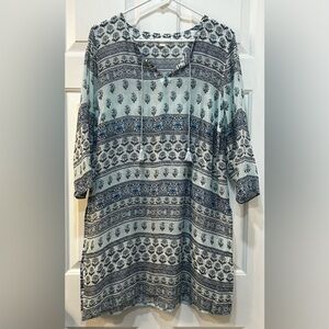 J Jill Top Sz M Blue Floral Paisley Tunic Blouse Flowy Sheer Boho Beach Cover Up